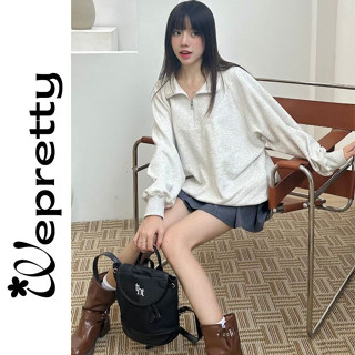 Áo polo dài tay có khóa kéo vải nỉ ép Wepretty nhiều màu form boxy phù hợp cho cả nam nữ MIA HOODIE POLO