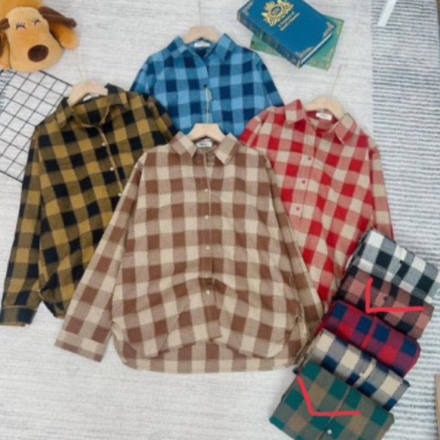 Áo Sơmi Nữ Kẻ Caro Lạ Dáng Rộng Phong Cách Hàn Quốc