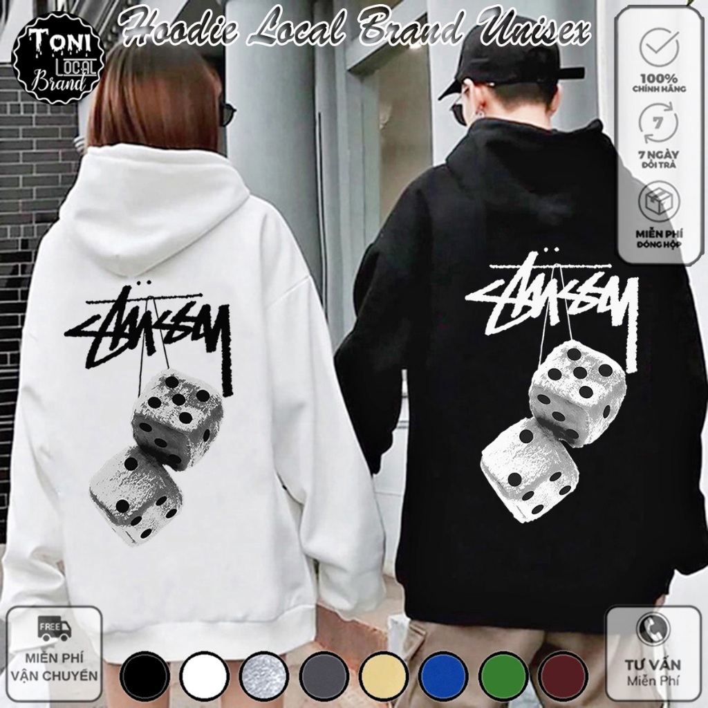 Áo Hoodie Stussy Xí Ngầu Đen Trắng Local Brand nỉ bông cực dày form rộng Unisex giữ ấm chống nắng (HD7020L - Full Box)