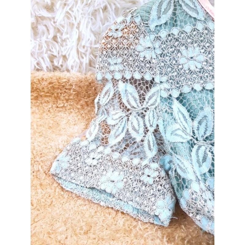 Đầm, Váy A dài chạm gối , màu xanh, ren 2 lớp không co giãn, size M, 2hand, used, 1814