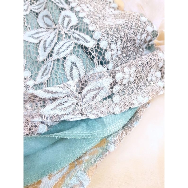 Đầm, Váy A dài chạm gối , màu xanh, ren 2 lớp không co giãn, size M, 2hand, used, 1814