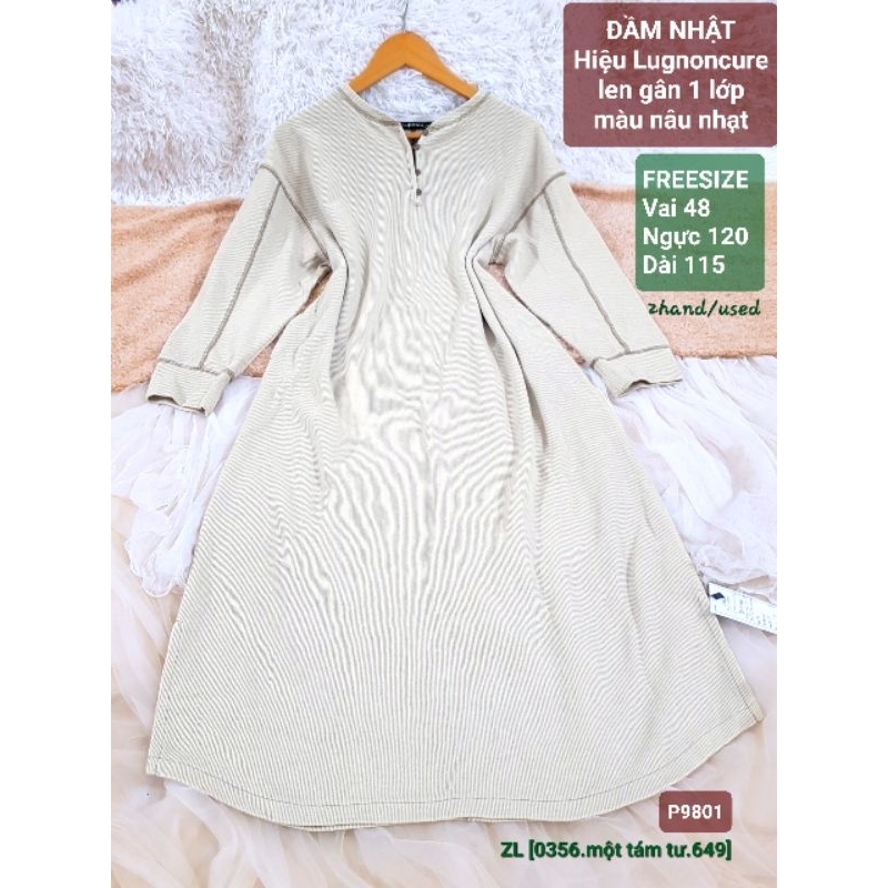 Đầm, Váy A NHẬT, dáng dài, màu xám, len gân xù 1 lớp co giãn, freesize, 2hand, used, 9801