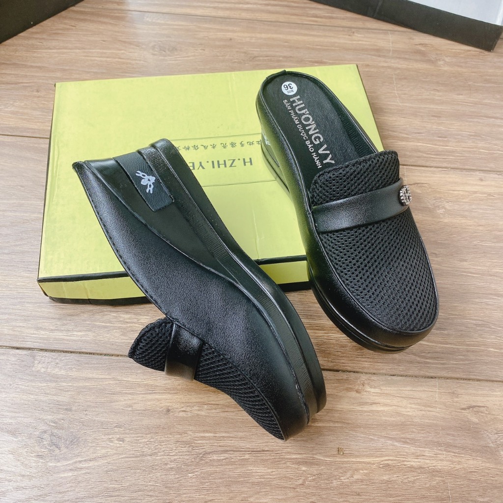 Giày sục nữ trung niên phối khóa tròn hở gót dành cho các bà các mẹ mã M5