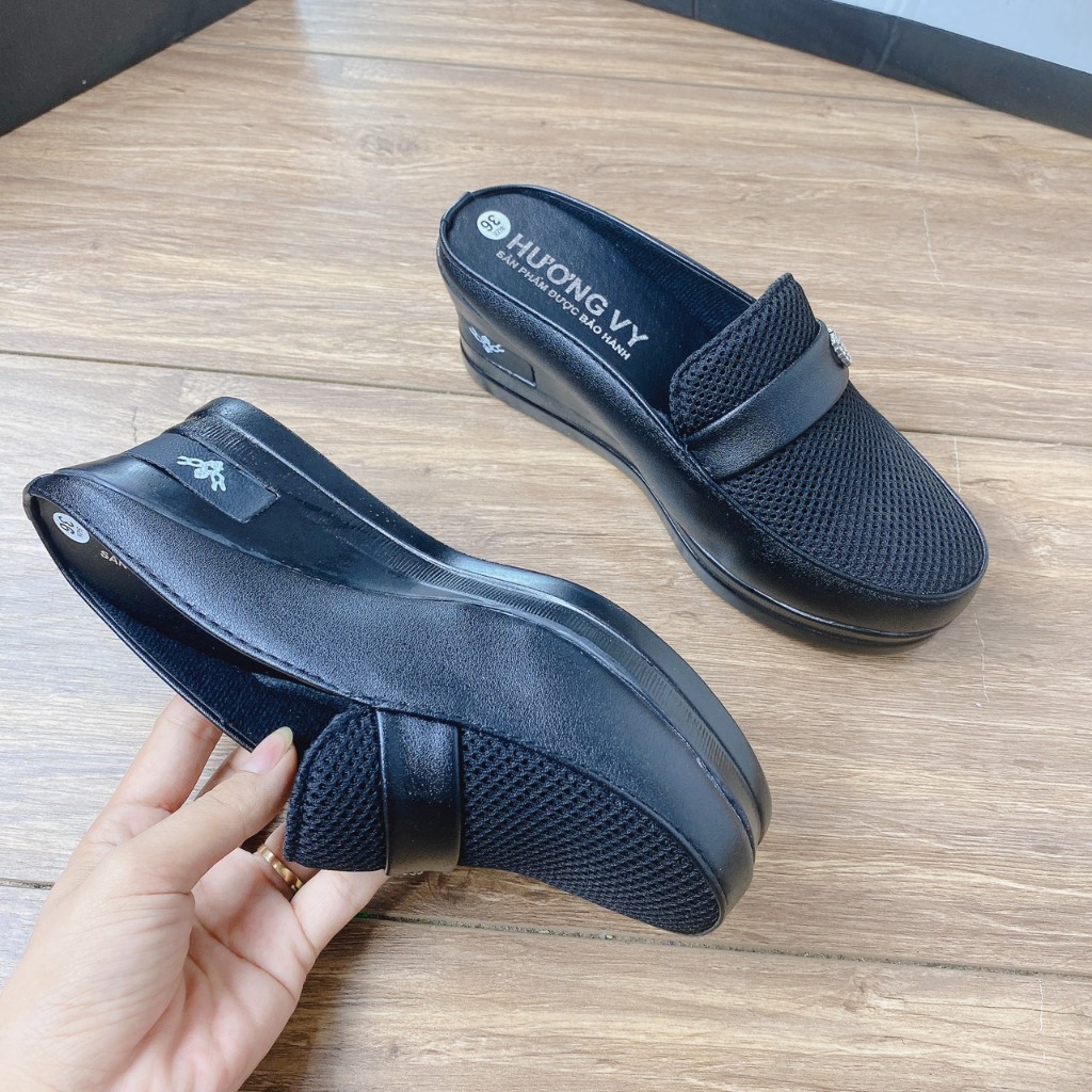 Giày sục nữ trung niên phối khóa tròn hở gót dành cho các bà các mẹ mã M5