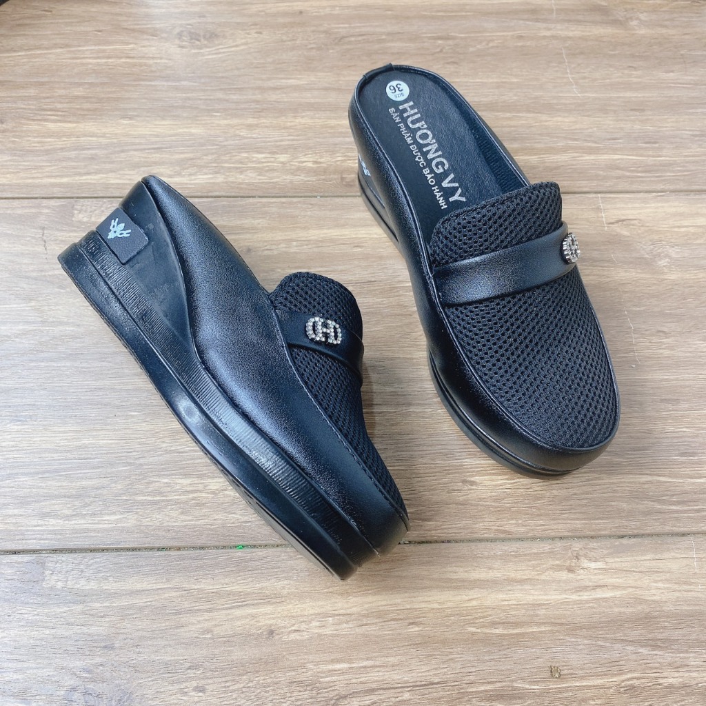 Giày sục nữ trung niên phối khóa tròn hở gót dành cho các bà các mẹ mã M5