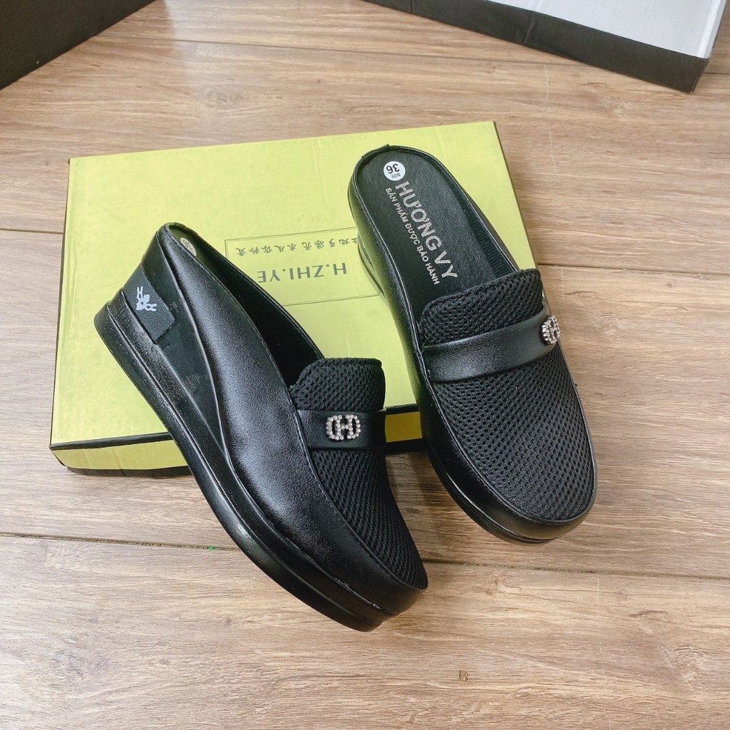 Giày sục nữ trung niên phối khóa tròn hở gót dành cho các bà các mẹ mã M5