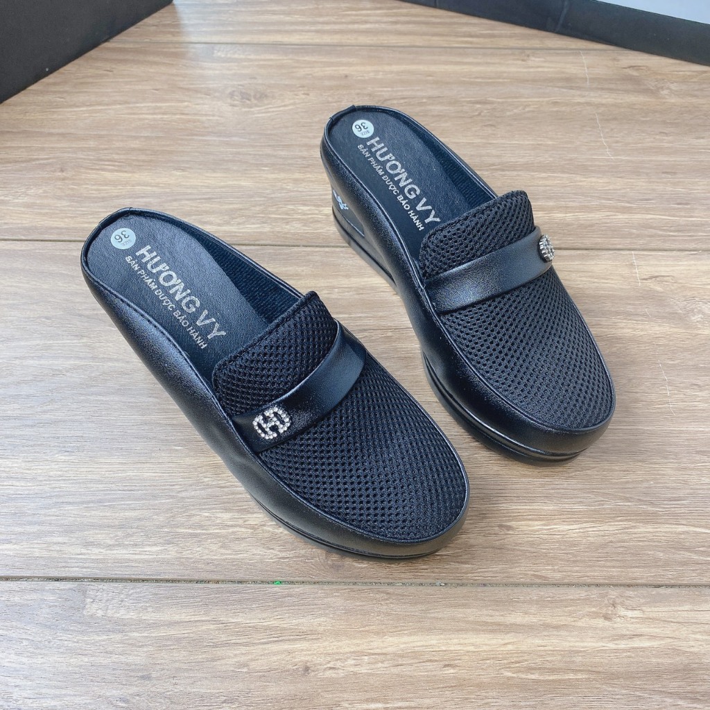 Giày sục nữ trung niên phối khóa tròn hở gót dành cho các bà các mẹ mã M5