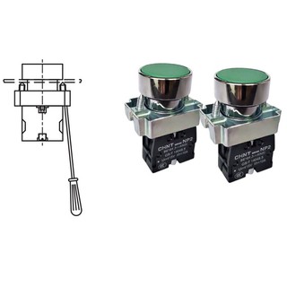 Nút nhấn np2-ba42 màu đỏ 1nc nút nhấn np2-ba31 màu xanh 1no thân kim loại hãng chint