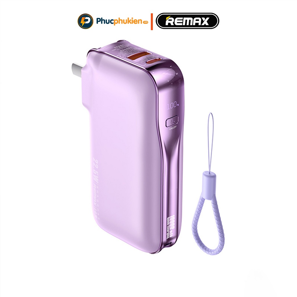 Remax rpp 532 - Sạc pin dự phòng 10000mah kiêm củ sạc Remax có sẵn dây sạc type c 22,5w và lighning 20w - Phúc Phụ Kiện