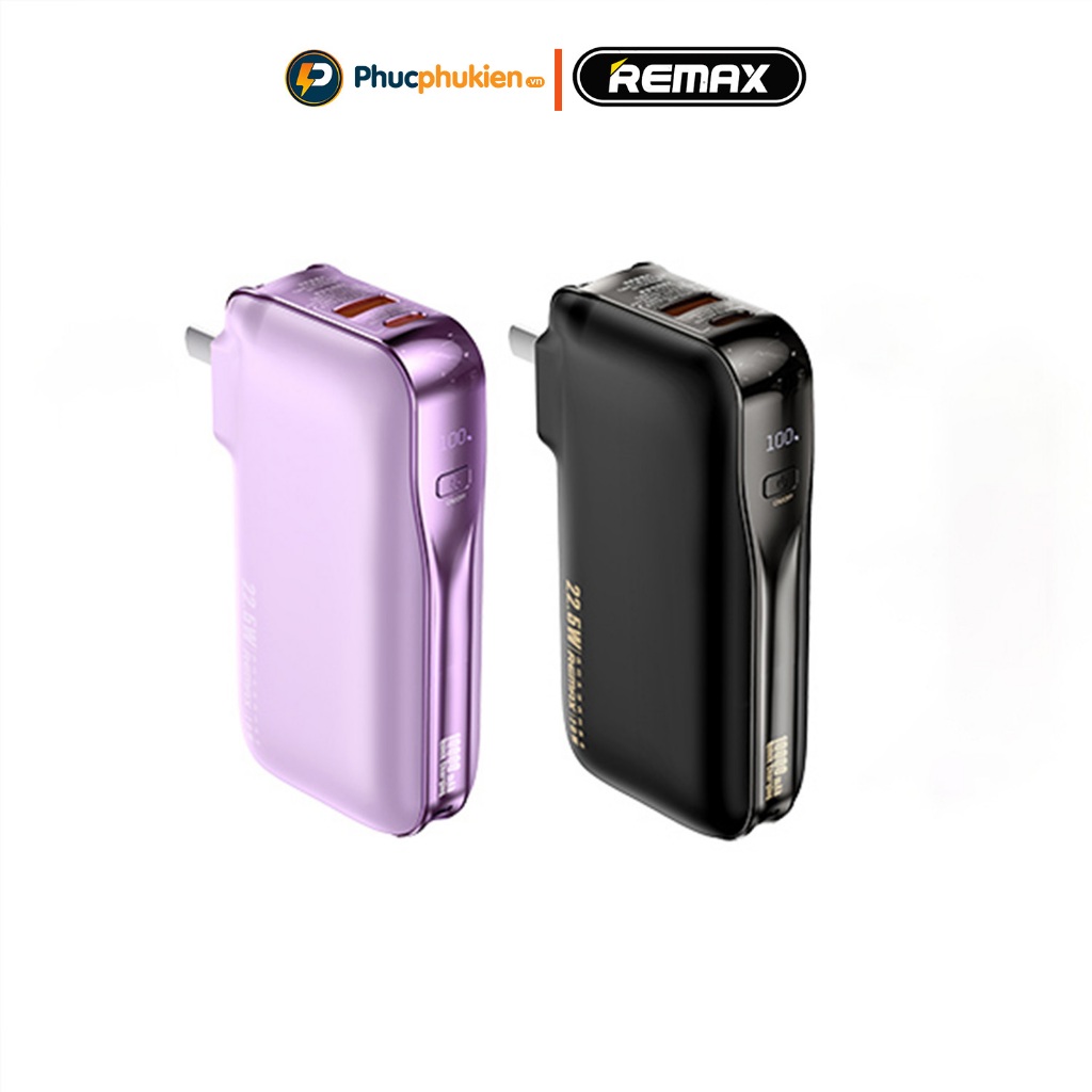 Remax rpp 532 - Sạc pin dự phòng 10000mah kiêm củ sạc Remax có sẵn dây sạc type c 22,5w và lighning 20w - Phúc Phụ Kiện