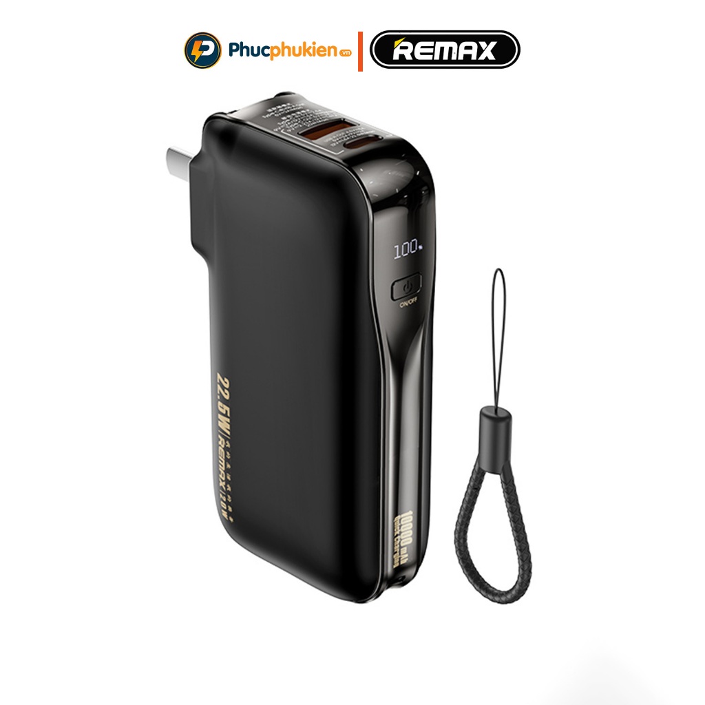 Remax rpp 532 - Sạc pin dự phòng 10000mah kiêm củ sạc Remax có sẵn dây sạc type c 22,5w và lighning 20w - Phúc Phụ Kiện