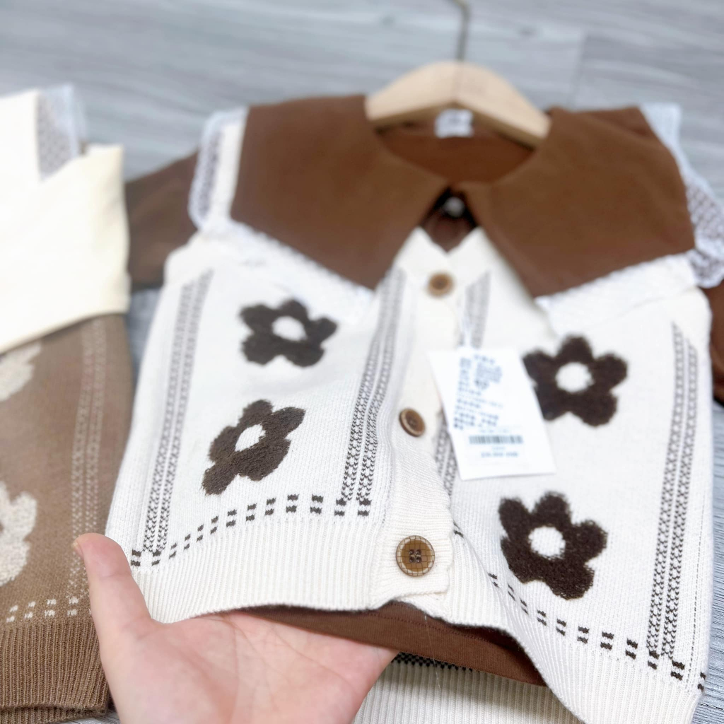 Sét áo nỉ dài tay + gile len cho bé HK KIDS, set thu đông thời trang Quảng Châu cho bé gái từ 3 đến 7 tuổi