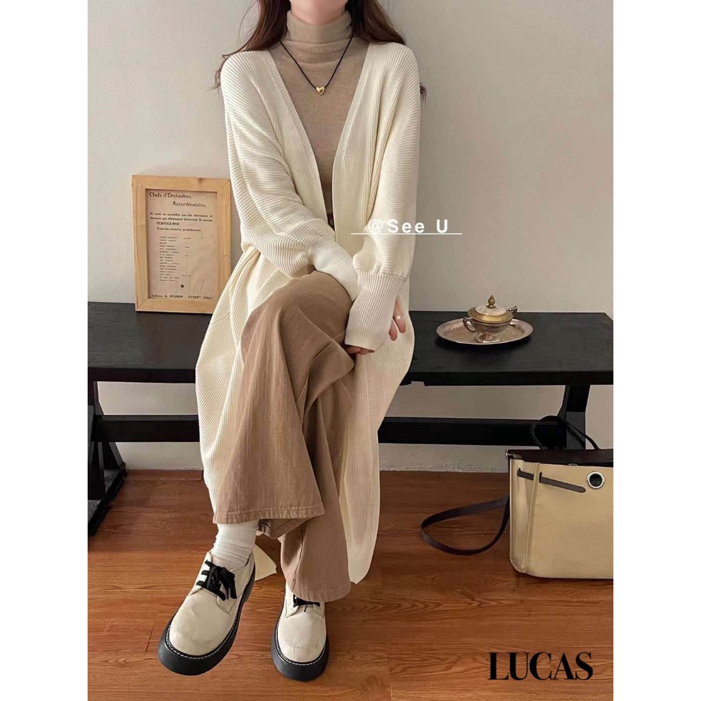 Áo len cardigan khoác see u tay dài dáng dài basic