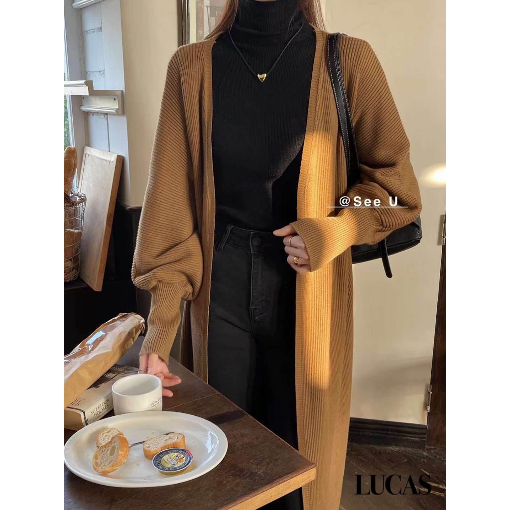 Áo len cardigan khoác see u tay dài dáng dài basic