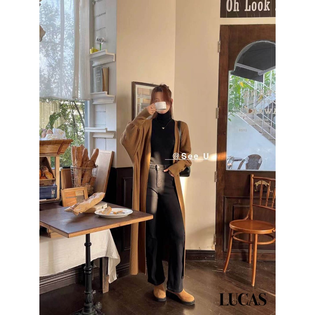 Áo len cardigan khoác see u tay dài dáng dài basic