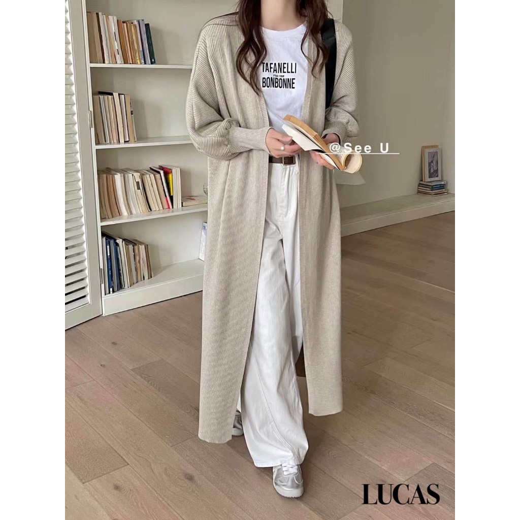 Áo len cardigan khoác see u tay dài dáng dài basic