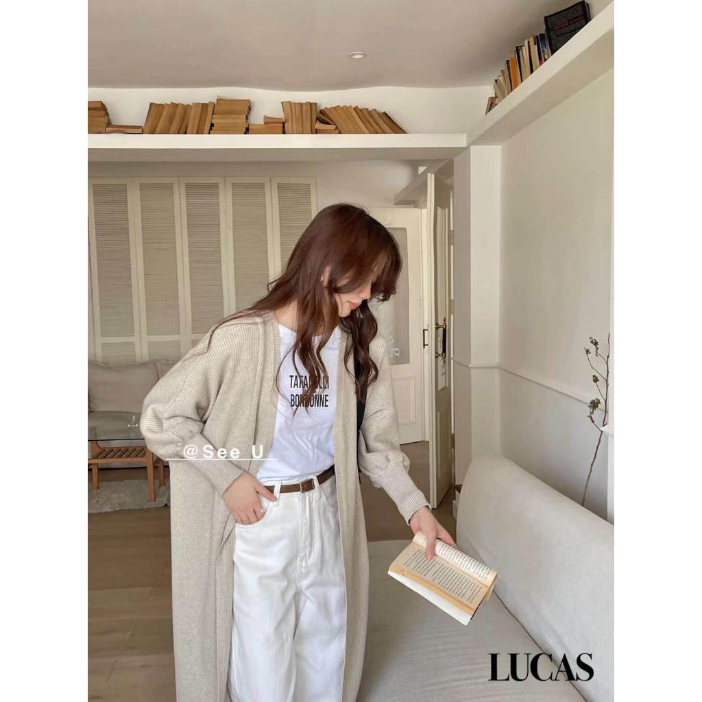 Áo len cardigan khoác see u tay dài dáng dài basic