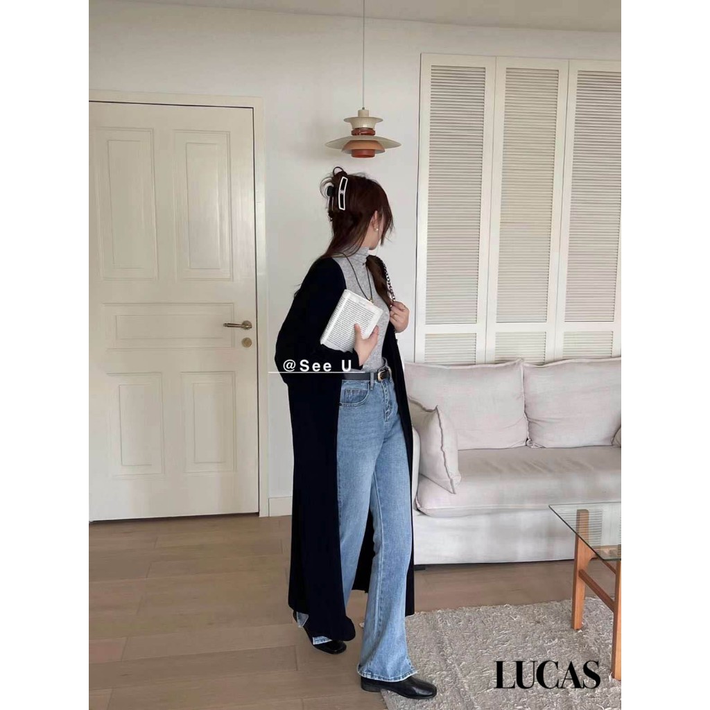 Áo len cardigan khoác see u tay dài dáng dài basic