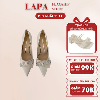 Giày cao gót nữ lapa mũi nhọn đính nơ đá cao cấp - lp012