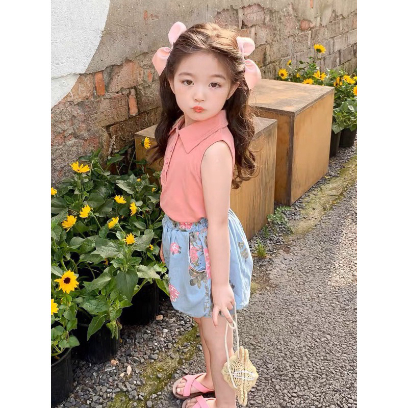 Set đồ áo thun quần jean bí cho bé gái 6-26kg, set áo thun quần jean phồng cho bé gái