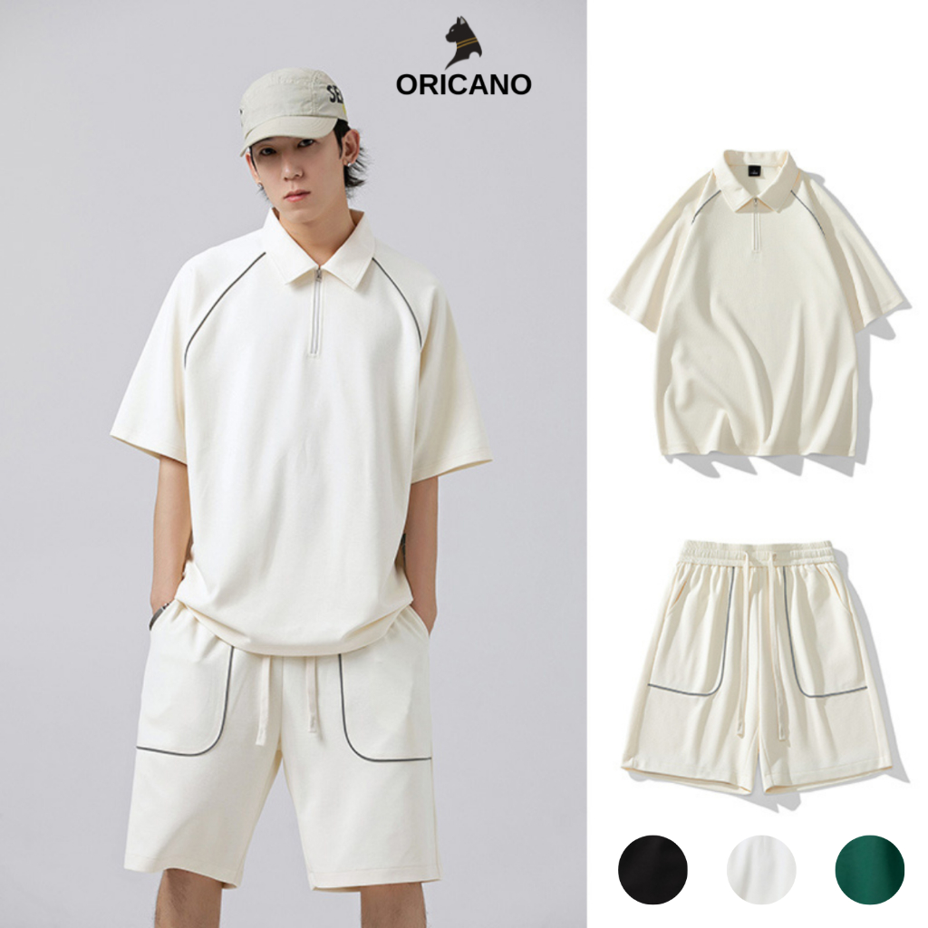 Đồ Bộ Nam ORICANO Cổ Bẻ Chất Vải Cotton Cao Cấp Mix Dây Phản Quang Oversize Thoáng Mát