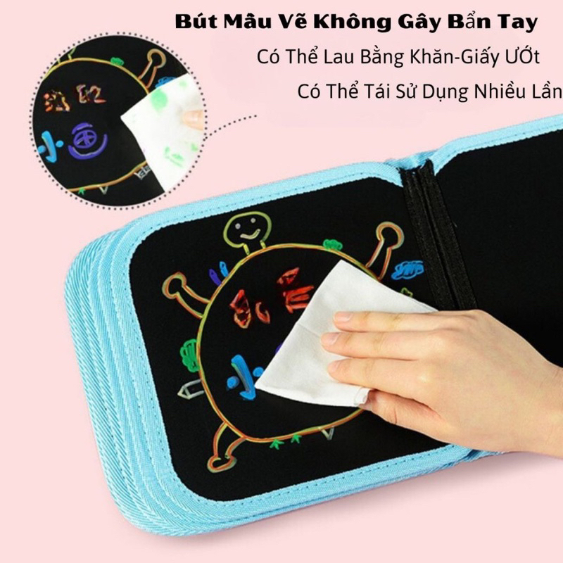 Bộ Tập Vẽ Tô Màu XOÁ ĐƯỢC 14 Trang Graffiti Phát Sáng Kèm 12 Màu Có Thể Xóa Được Cho Bé Thỏa Sức Sáng Tạo