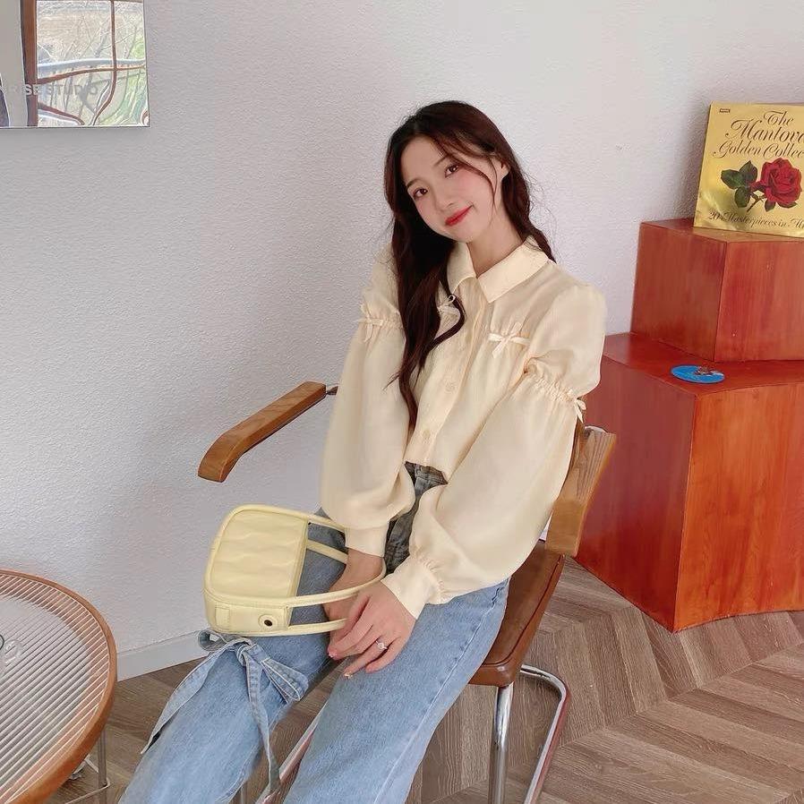 Áo sơ mi nữ  hàn quốc phối nơ mùa thu xinh xắn LAMO-B1176