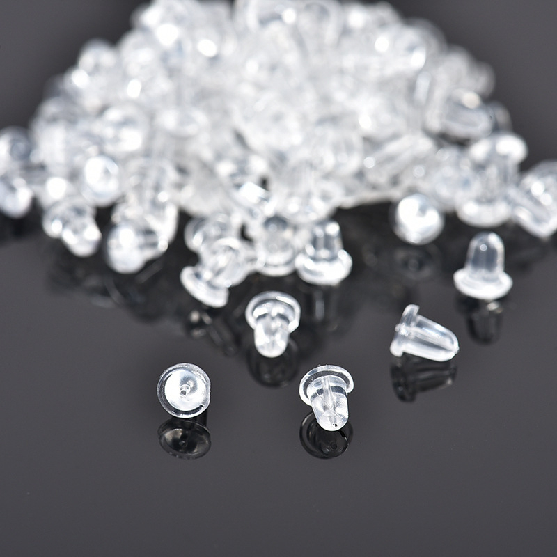 Chốt nhựa bông tai bạc đính nút cao su silicon Phuc Minh Jewelry