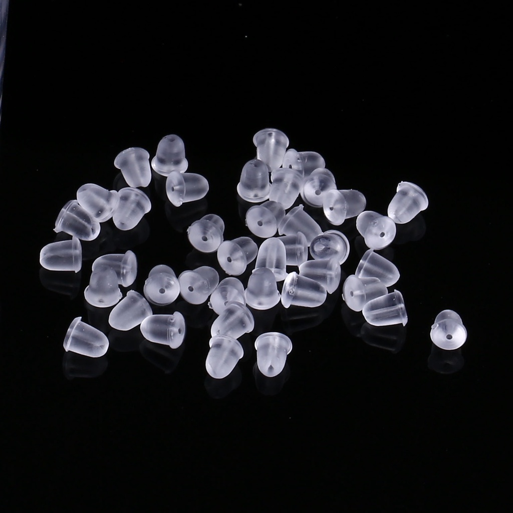 Chốt nhựa bông tai bạc đính nút cao su silicon Phuc Minh Jewelry