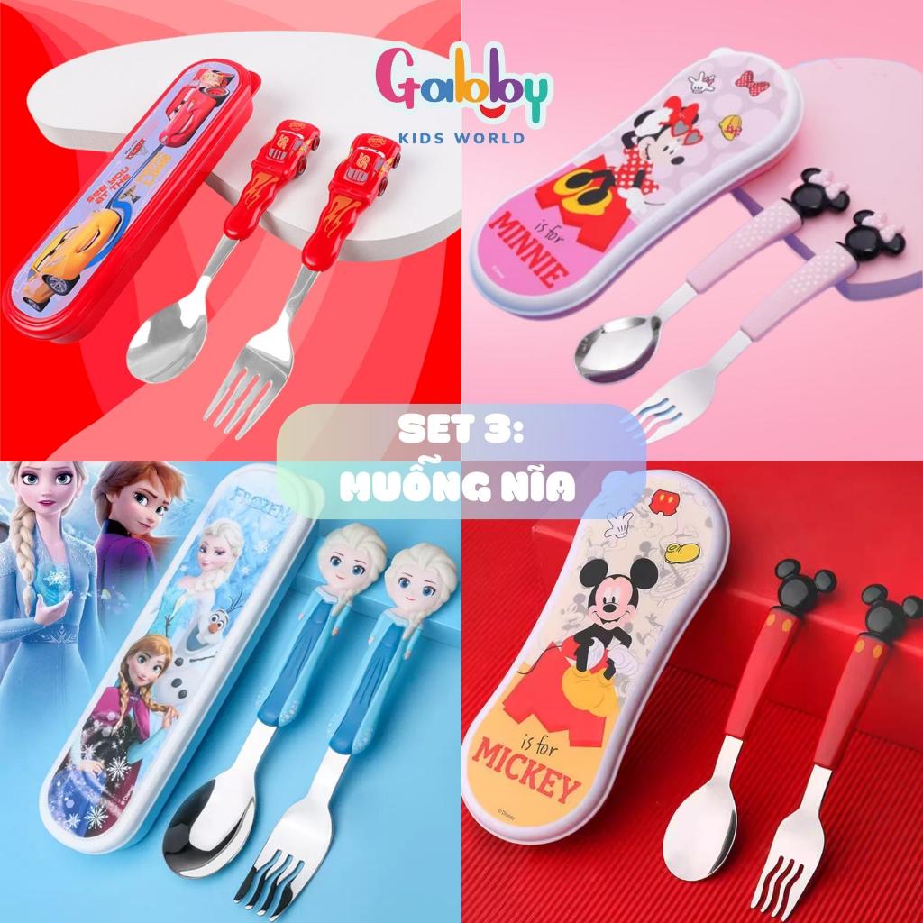 Bộ Muỗng, Đũa, Nĩa Inox Cao Cấp Disney Cho Bé (Hình Mickey/ Minnie/ McQueen/ Elsa/ Mike/ Sulley/ Stitch)