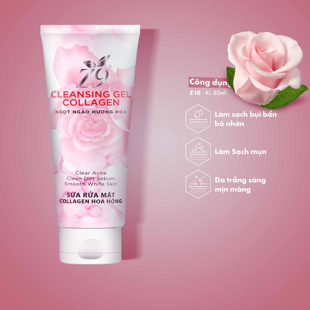 Sữa Rửa Mặt Hoa Hồng Z9 Làm Sạch Dầu Thừa Giảm Lão Hoá Da  Z10
