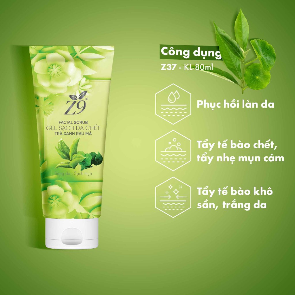 Tẩy Tế Bào Chết Trà Xanh Rau Má Z9 An Toàn Từ Thiên Nhiên ( 100ml) Z37