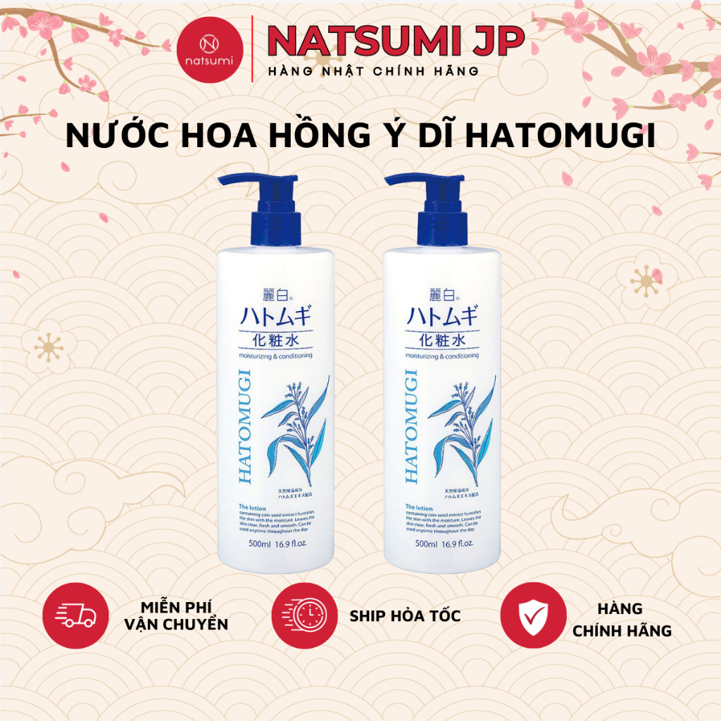 Nước hoa hồng dưỡng ẩm trắng da Hatomugi Nhật Bản 500ml