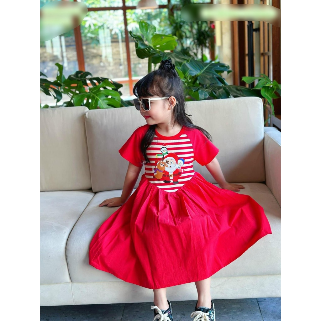 Váy bé gái - đầm noel kẻ sọc tay ngắn cho bé gái 8-24kg