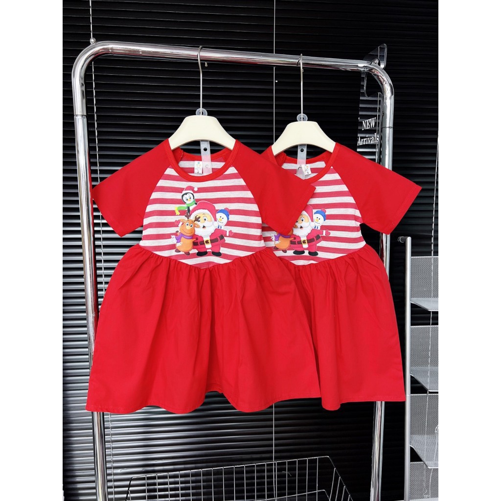 Váy bé gái - đầm noel kẻ sọc tay ngắn cho bé gái 8-24kg