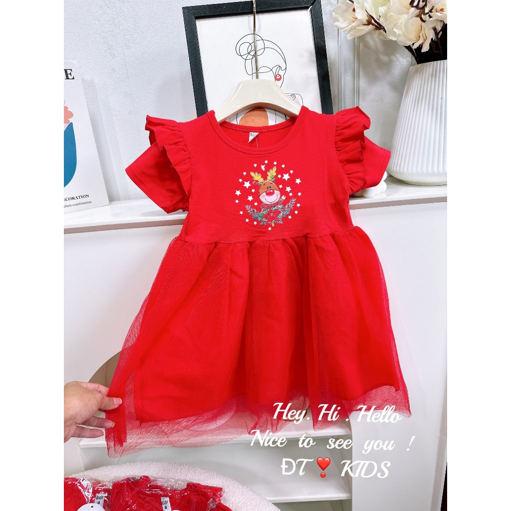 Váy bé gái - đầm noel tay bèo giá rẻ cho bé 8-18kg