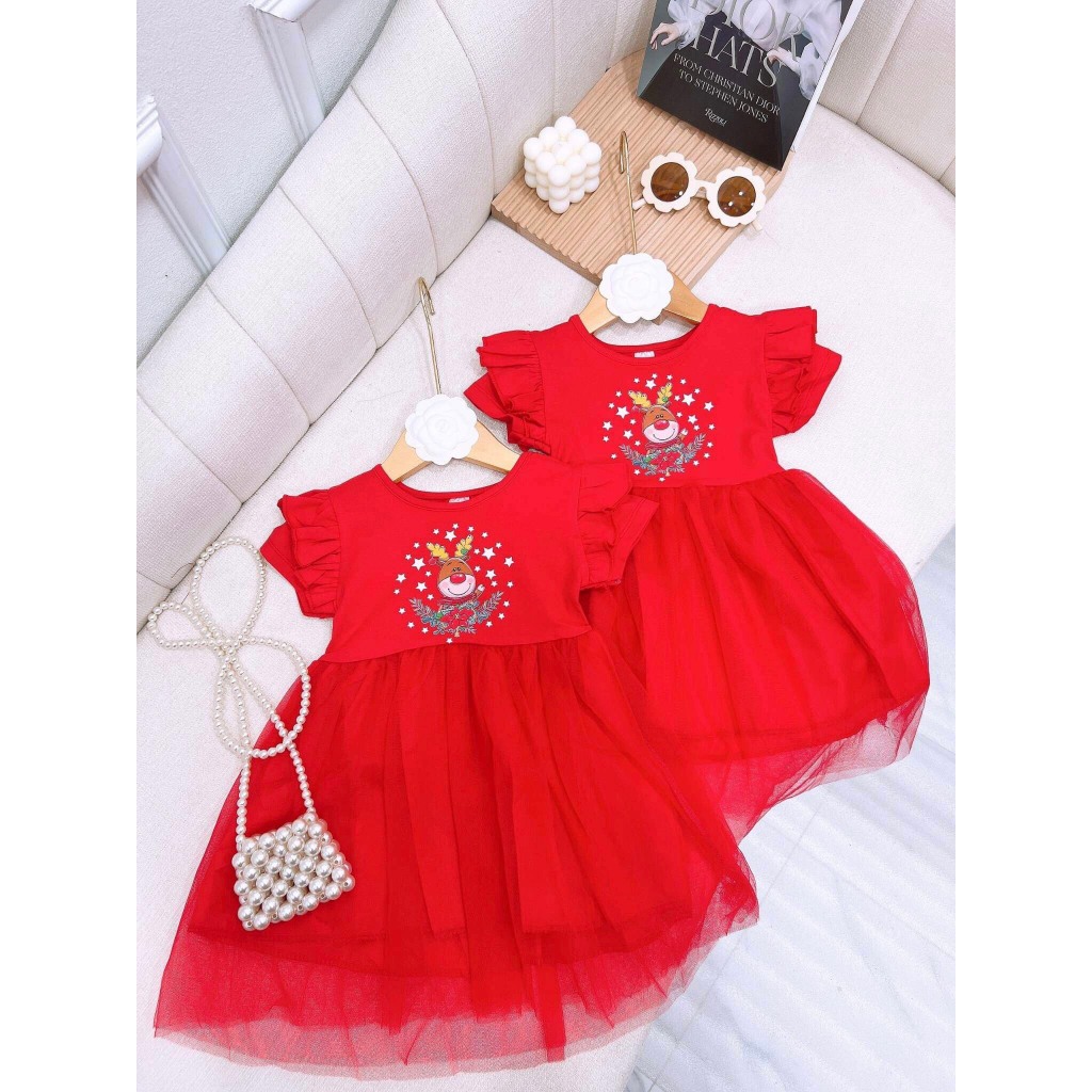 Váy bé gái - đầm noel tay bèo giá rẻ cho bé 8-18kg