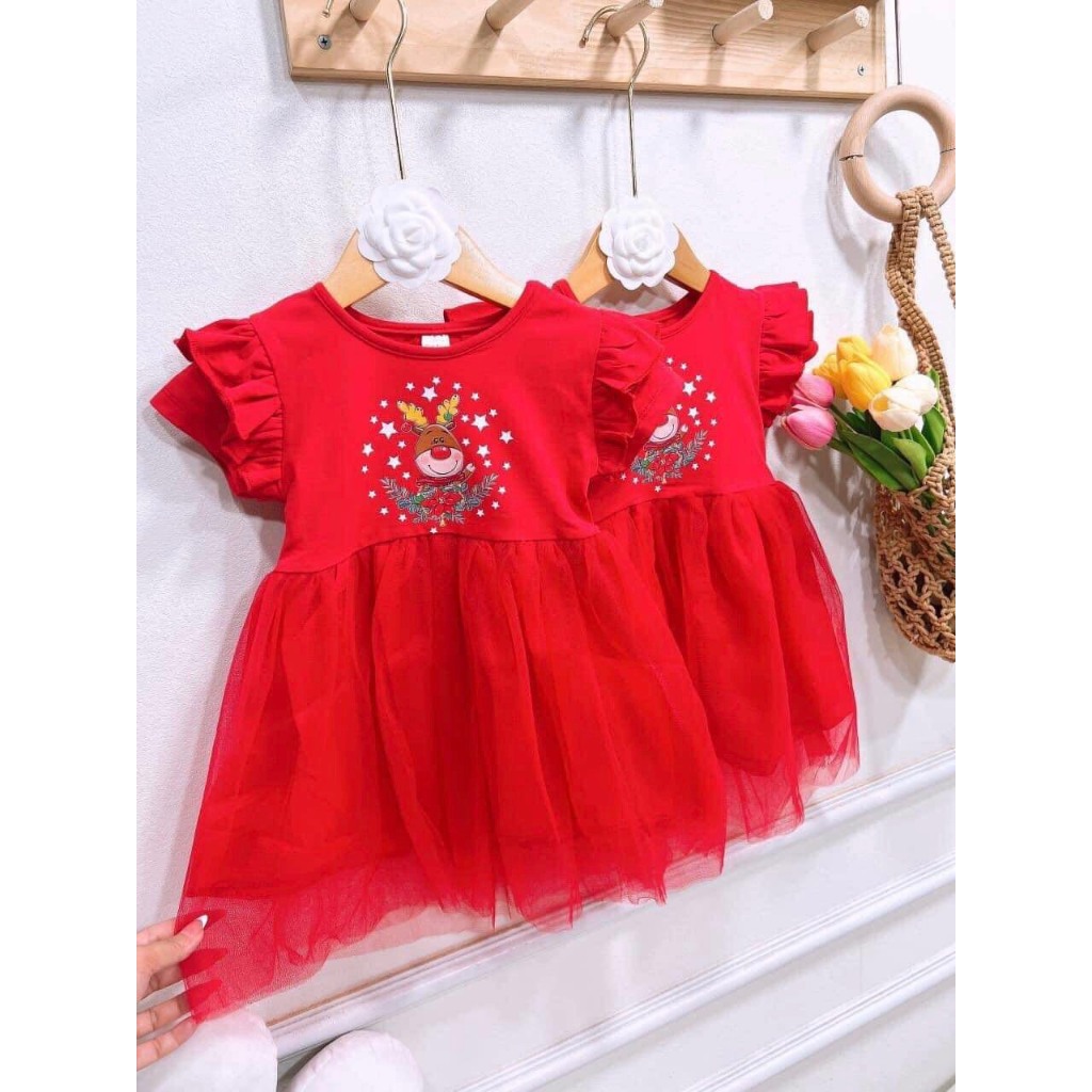 Váy bé gái - đầm noel tay bèo giá rẻ cho bé 8-18kg