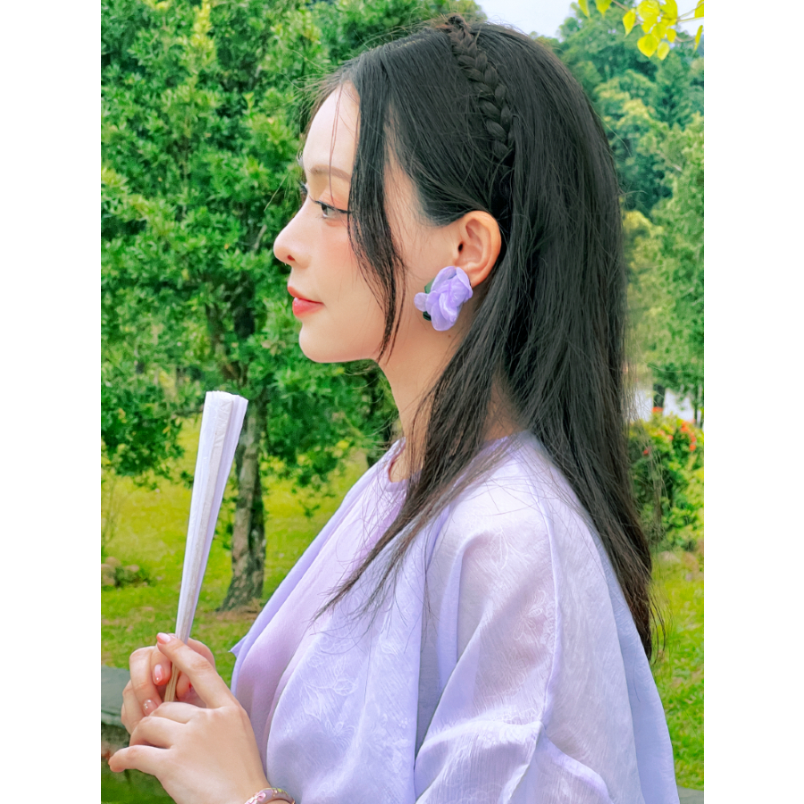 Sumire Store Áo khoác tơ Vân Thanh - Tím nhạt ẩn hoa