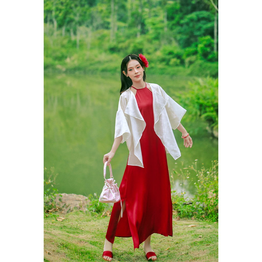 Sumire Store Áo khoác tơ Vân Thanh - Trắng ẩn hồ ly