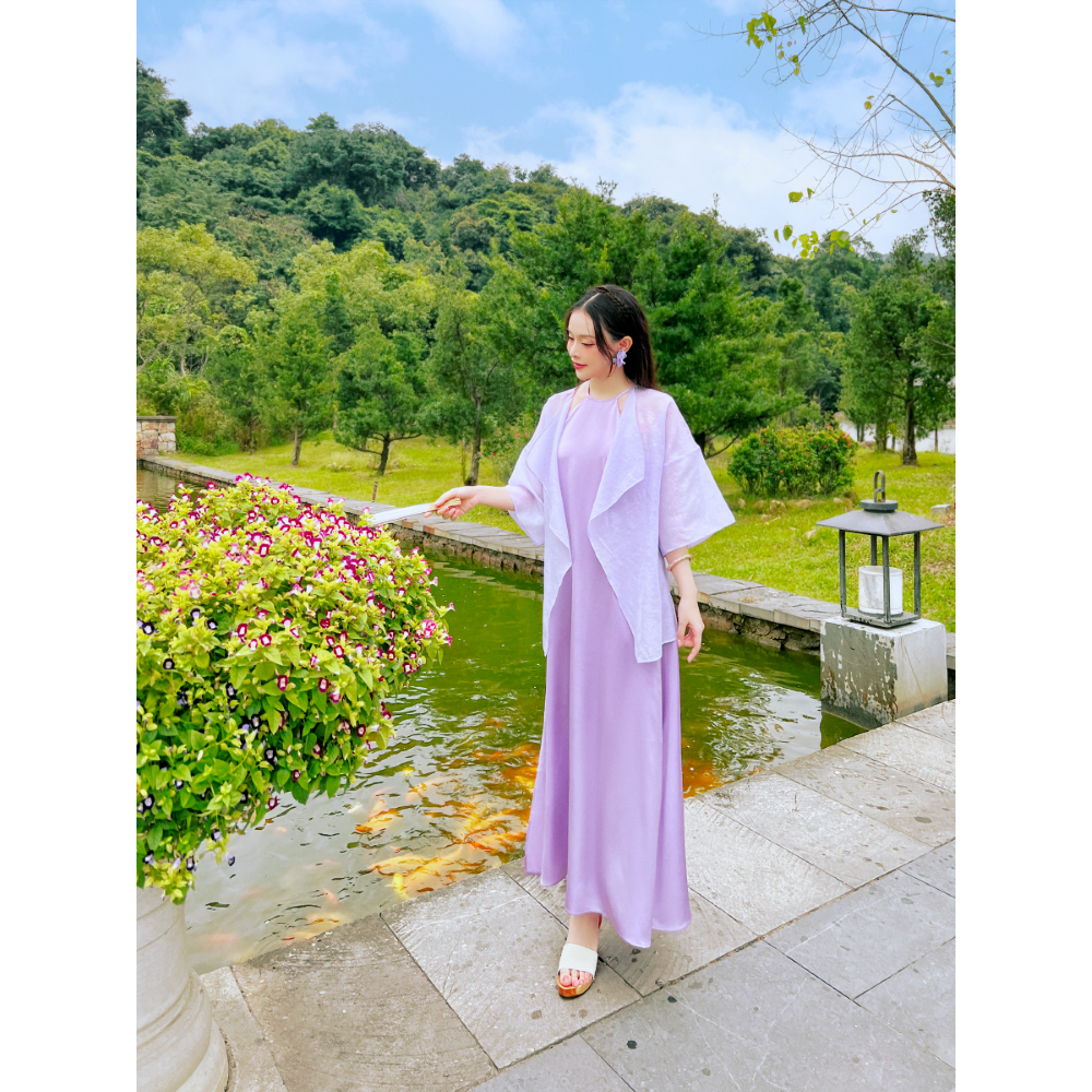 Sumire Store Áo khoác tơ Vân Thanh - Tím nhạt ẩn hoa