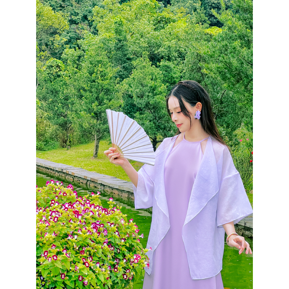 Sumire Store Áo khoác tơ Vân Thanh - Tím nhạt ẩn hoa