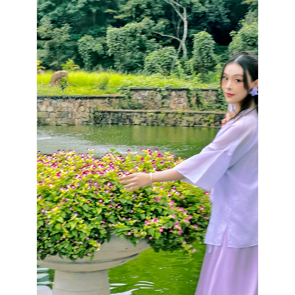 Sumire Store Áo khoác tơ Vân Thanh - Tím nhạt ẩn hoa