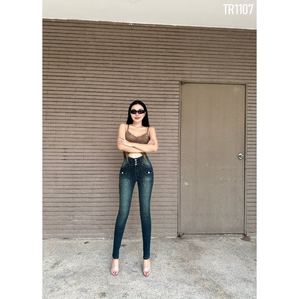 Quần jeans nữ túi hộp ôm body lưng cao