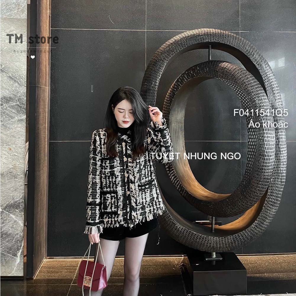 Áo khoác dạ kẻ phối kiểu lai tua gài nút tay dài hàng đẹp!transstore90