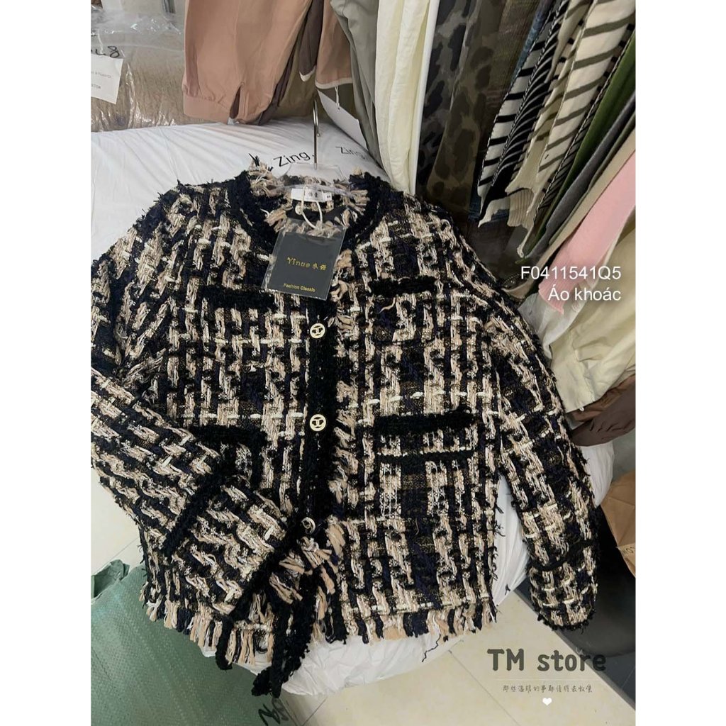 Áo khoác dạ kẻ phối kiểu lai tua gài nút tay dài hàng đẹp!transstore90