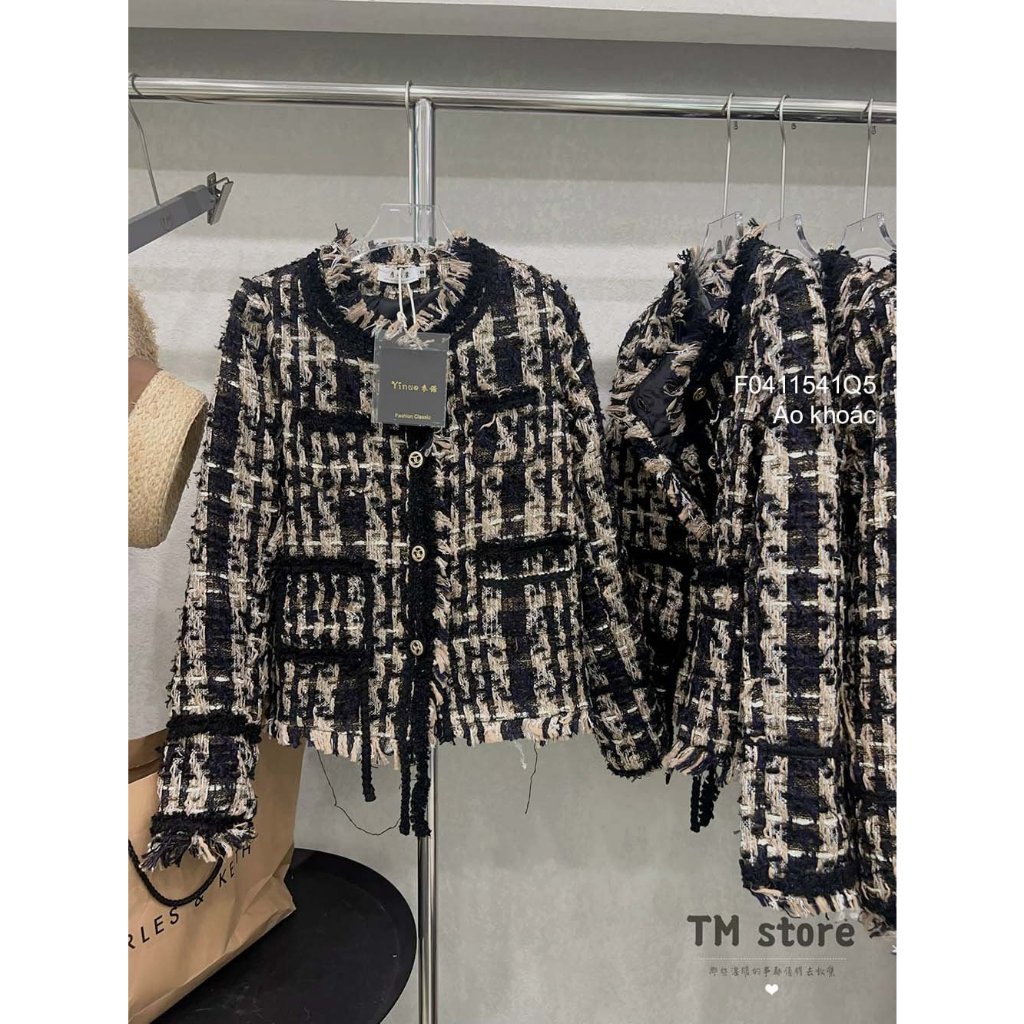 Áo khoác dạ kẻ phối kiểu lai tua gài nút tay dài hàng đẹp!transstore90