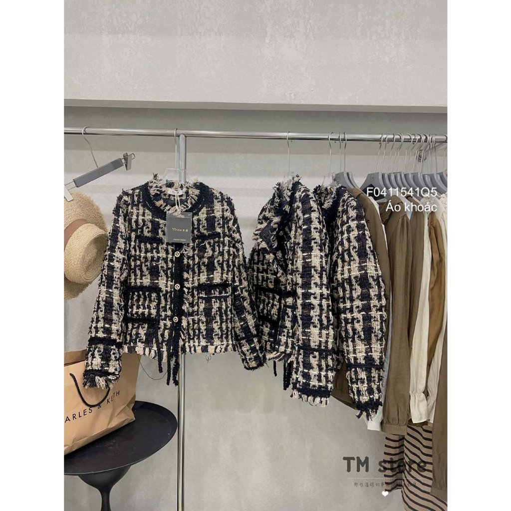 Áo khoác dạ kẻ phối kiểu lai tua gài nút tay dài hàng đẹp!transstore90