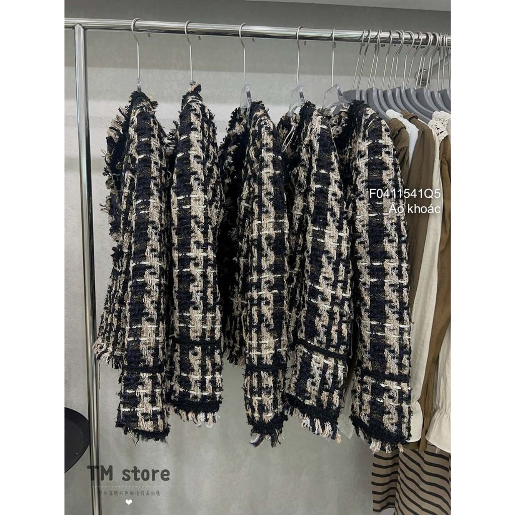 Áo khoác dạ kẻ phối kiểu lai tua gài nút tay dài hàng đẹp!transstore90