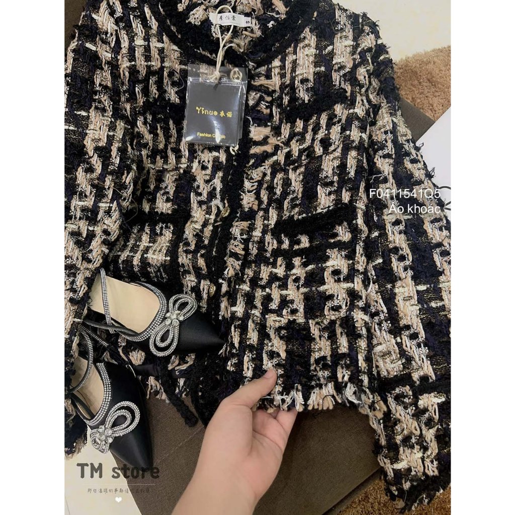 Áo khoác dạ kẻ phối kiểu lai tua gài nút tay dài hàng đẹp!transstore90